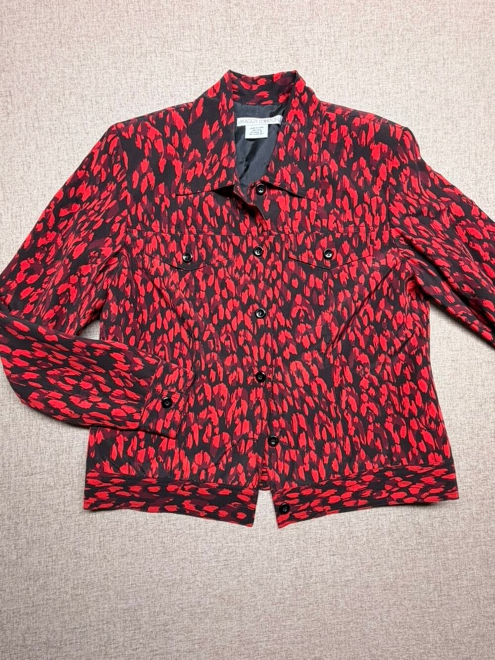 Maggy London Small Red Black Leopard Print Button Front Jacket Animal Print